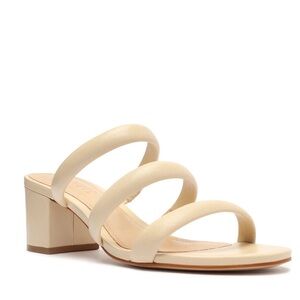 SCHUTZ OLLY MID BLOCK NAPPA LEATHER SANDAL IN EGGSHELL SIZE 7.5B